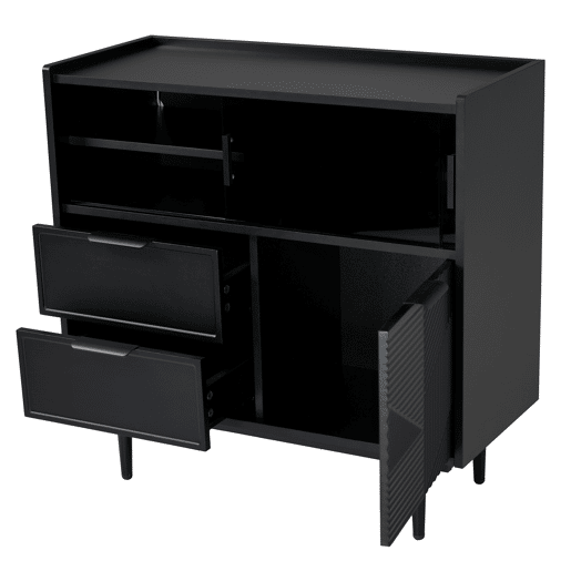 Aparador preto com padrões geométricos e iluminação LED 80*35cm QHELQADS