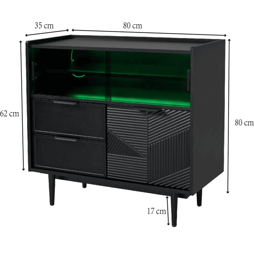 Aparador preto com padrões geométricos e iluminação LED 80*35cm QHELQADS