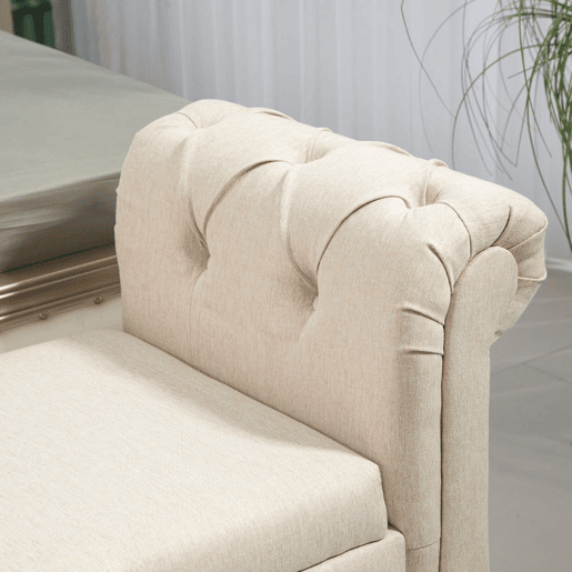 HOMCOM Banco de Pé de Cama Banco de Armazenamento de Linho com Dobradiças na Tampa Pés de Madeira e Apoio para os Braços para Dormitórios Sala de Estar Corredor Carga 150kg 146,5x49x74,5 cm Bege