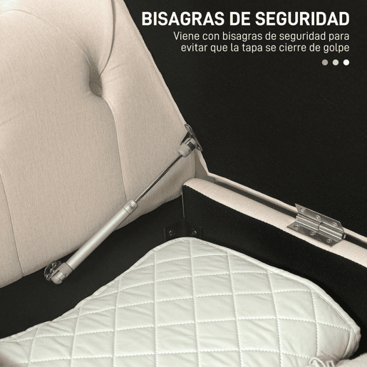 HOMCOM Banco de Pé de Cama Banco de Armazenamento de Linho com Dobradiças na Tampa Pés de Madeira e Apoio para os Braços para Dormitórios Sala de Estar Corredor Carga 150kg 146,5x49x74,5 cm Bege