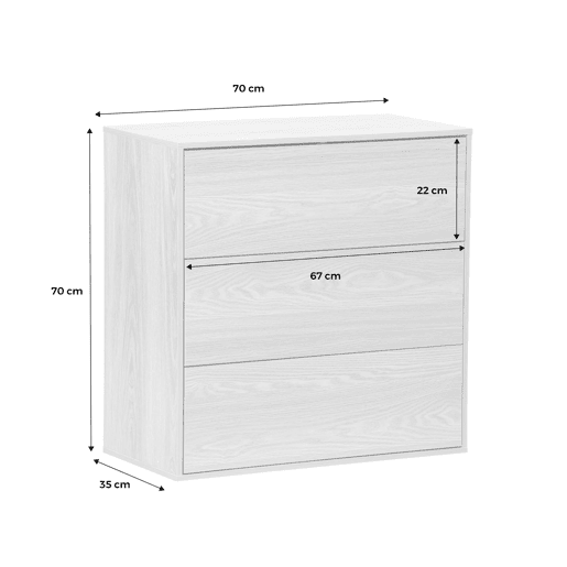 Módulo de armazenamento decor madeira, 3 gavetas, Kompo, Branco, 70x35x70 cm Módulo de armazenamento decor madeira, 3 gavetas, Kompo, Branco, 70x35x70 cm