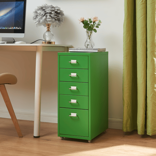 Armário de gavetas móvel Kökar com 5 gavetas 69x28x41 cm verde-maçã en.casa