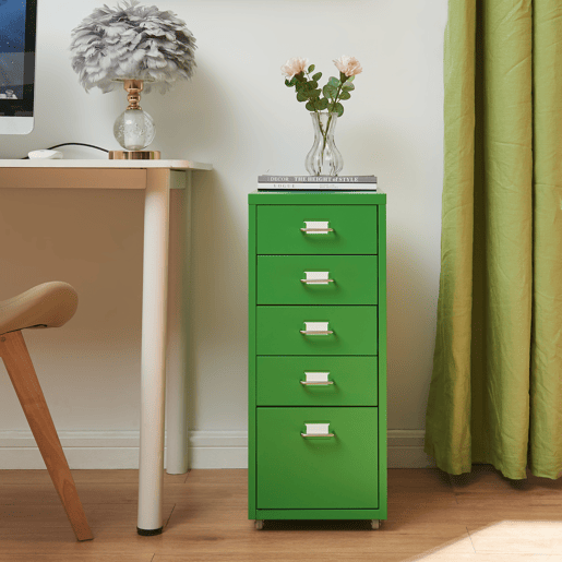 Armário de gavetas móvel Kökar com 5 gavetas 69x28x41 cm verde-maçã en.casa