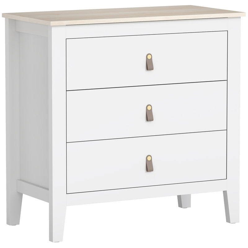 Homcom cómoda de 3 cajones cómoda para dormitorio con tiradores de pu cajonera para salón pasillo 80x40x78,5 cm blanco