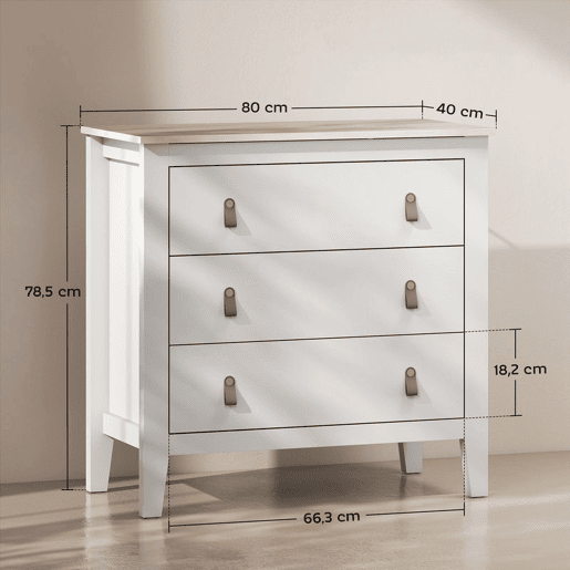 HOMCOM Cómoda de 3 Gavetas Cómoda para Dormitório com Puxadores de PU Cómoda para Sala de Estar Corredor 80x40x78,5 cm Branco