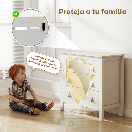 HOMCOM Cómoda de 3 Gavetas Cómoda para Dormitório com Puxadores de PU Cómoda para Sala de Estar Corredor 80x40x78,5 cm Branco