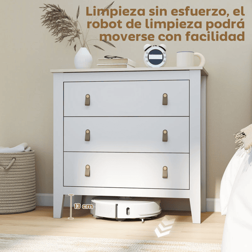 HOMCOM Cómoda de 3 Gavetas Cómoda para Dormitório com Puxadores de PU Cómoda para Sala de Estar Corredor 80x40x78,5 cm Branco