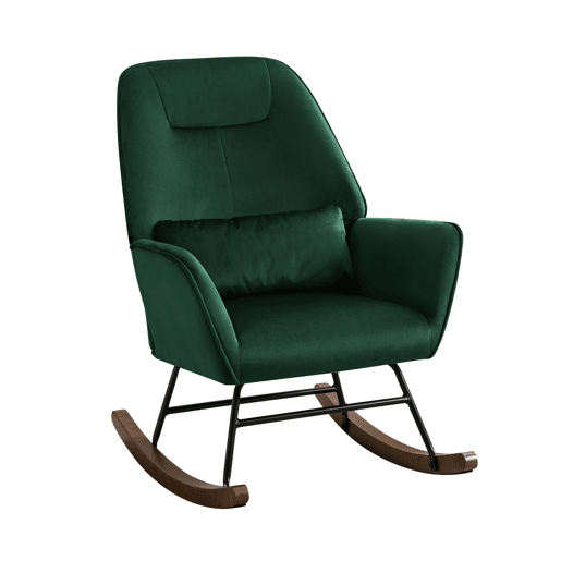 Cadeira de balanço de veludo com apoio lombar, cadeira de balanço para a sala de estar, quarto das crianças, verde escuro
