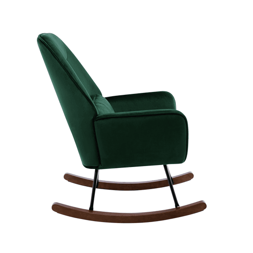 Cadeira de balanço de veludo com apoio lombar, cadeira de balanço para a sala de estar, quarto das crianças, verde escuro