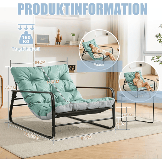 HAd030A sofá de tubo de aço cinza azul 118.5x92x84cm