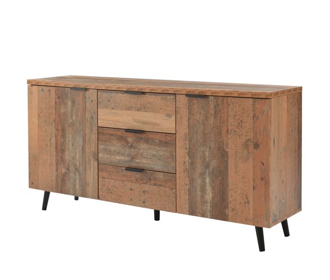 Aparador grancuk con efecto madera envejecida, estantes ajustables, 2 puertas y 3 cajones