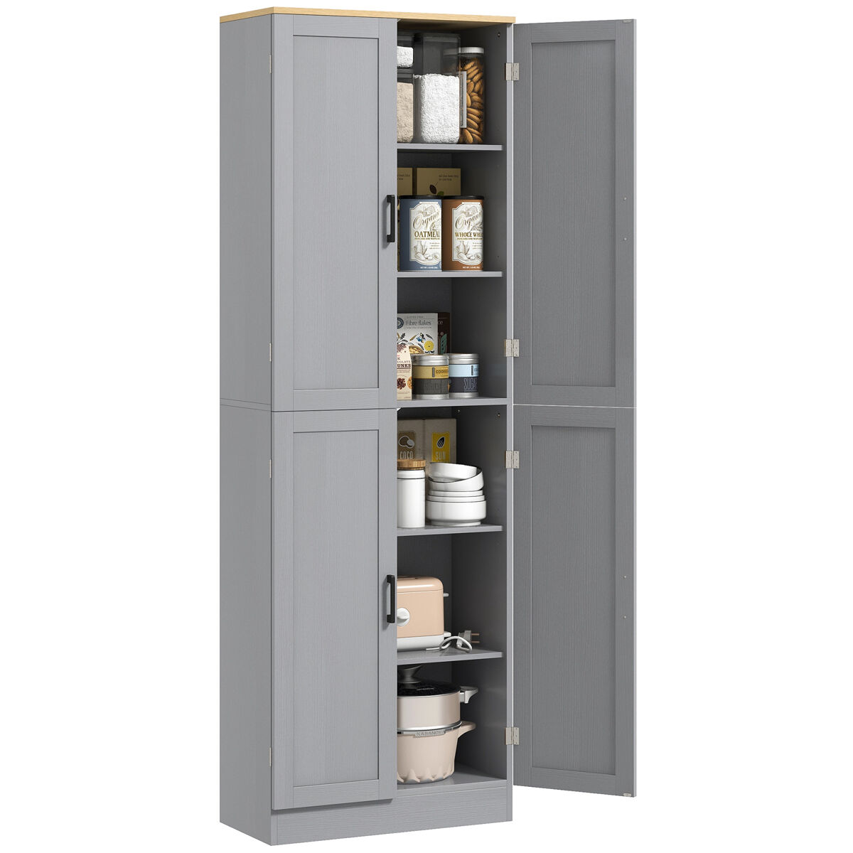 Homcom alacena de cocina armario de cocina mueble auxiliar con puertas y estantes ajustables antivuelco para comedor salón 60x30x171 cm gris