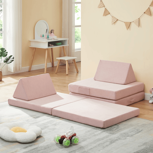 Sofá de brincar Norhulta de 5 peças 150x66x46 cm Cordão Cor-de-rosa en.casa
