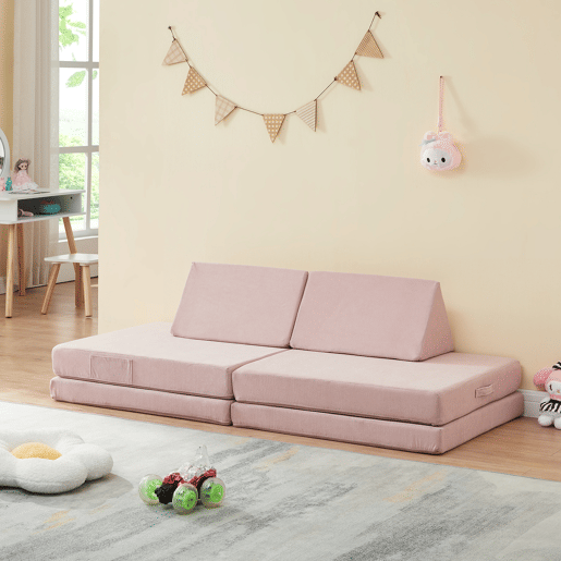 Sofá de brincar Norhulta de 5 peças 150x66x46 cm Cordão Cor-de-rosa en.casa
