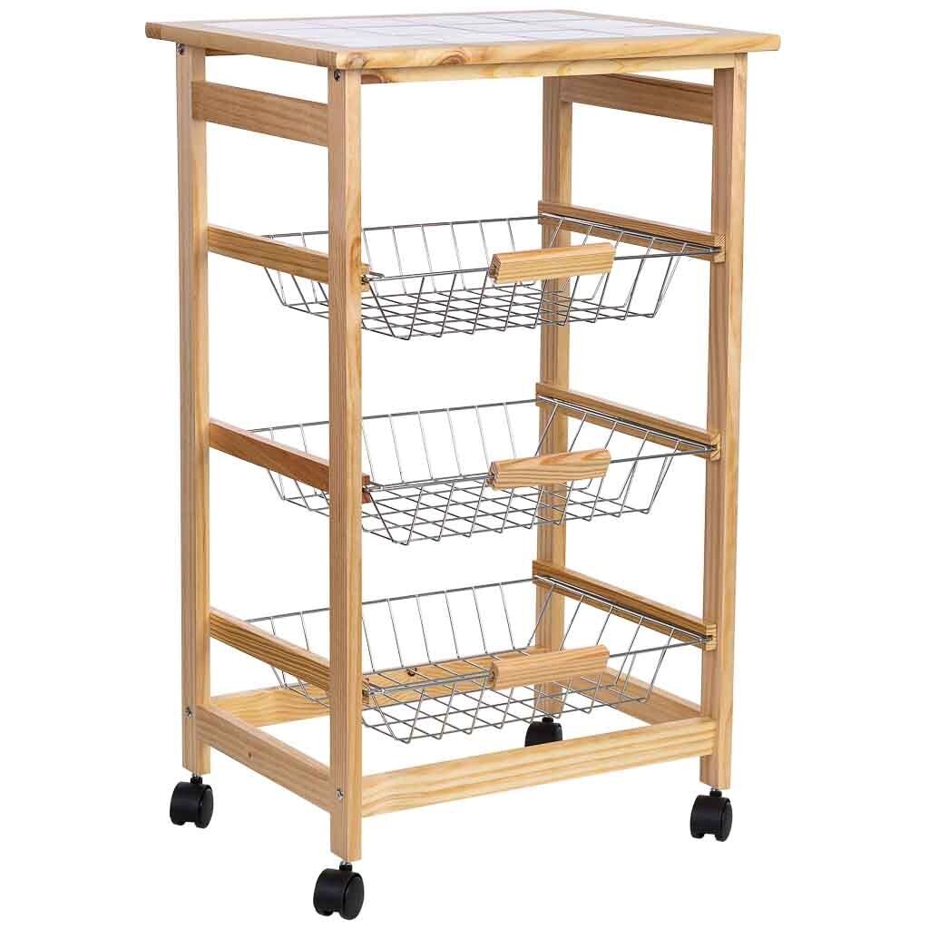 Carro de cocina de madera47x37x79h cm marrón claro