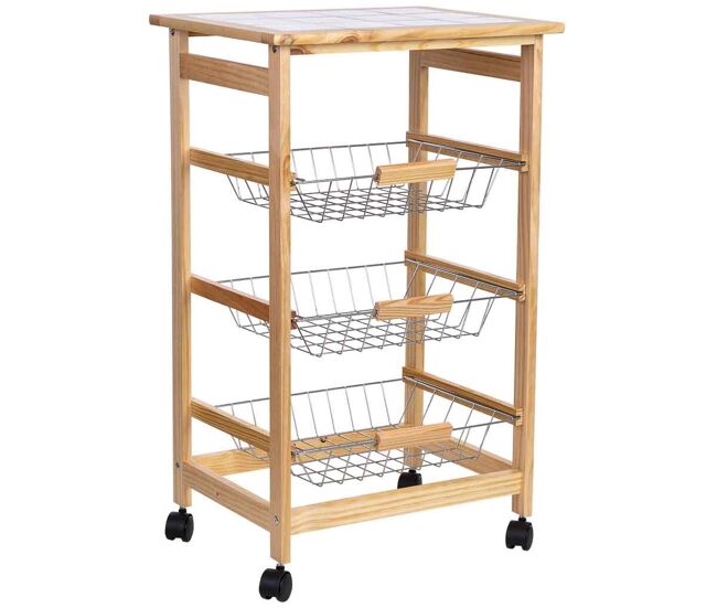 Carro de cocina de madera47x37x79h cm marrón claro
