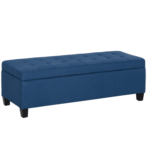 HOMCOM Banco de Armazenamento Acolchoado Banco Estofado em Linho Tampa com Abertura para Sala de Estar Entrada Dormitório Carga Máxima 120 kg 125x49x41,5 cm Azul Escuro