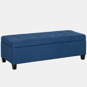 HOMCOM Banco de Armazenamento Acolchoado Banco Estofado em Linho Tampa com Abertura para Sala de Estar Entrada Dormitório Carga Máxima 120 kg 125x49x41,5 cm Azul Escuro