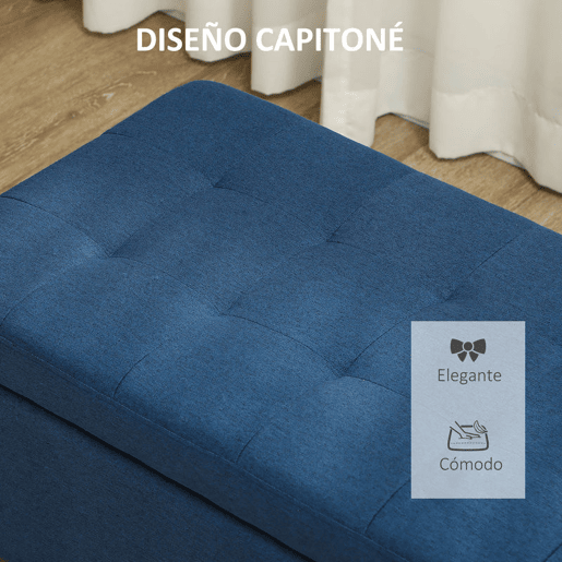 HOMCOM Banco de Armazenamento Acolchoado Banco Estofado em Linho Tampa com Abertura para Sala de Estar Entrada Dormitório Carga Máxima 120 kg 125x49x41,5 cm Azul Escuro
