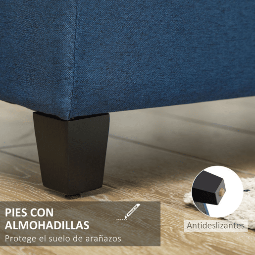 HOMCOM Banco de Armazenamento Acolchoado Banco Estofado em Linho Tampa com Abertura para Sala de Estar Entrada Dormitório Carga Máxima 120 kg 125x49x41,5 cm Azul Escuro