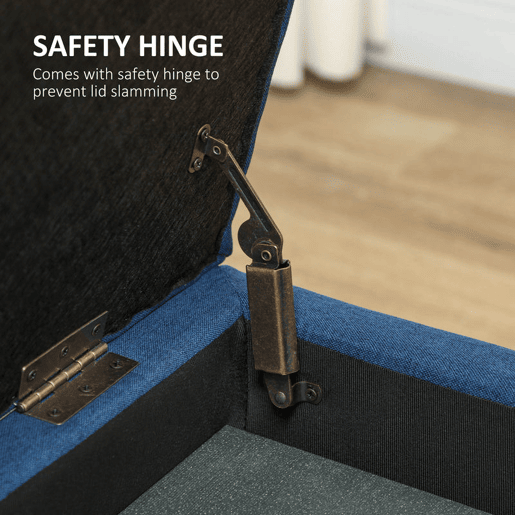 HOMCOM Banco de Armazenamento Acolchoado Banco Estofado em Linho Tampa com Abertura para Sala de Estar Entrada Dormitório Carga Máxima 120 kg 125x49x41,5 cm Azul Escuro