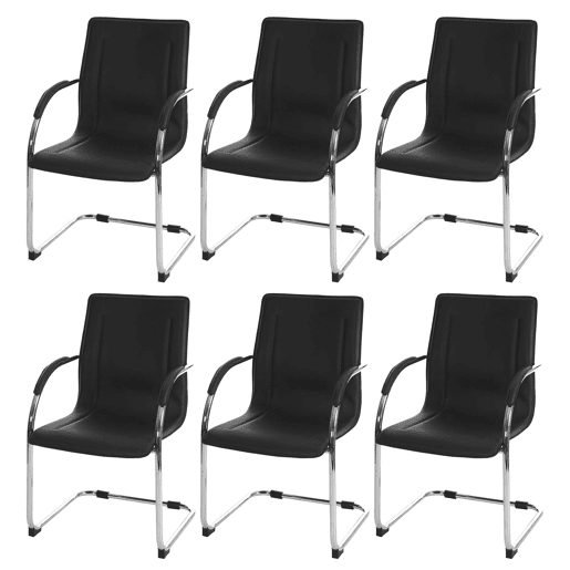 Conjunto de 6 cadeiras de jantarcadeiras de conferência com assentos em PVC preto e estrutura em aço cromado 04_0007780
