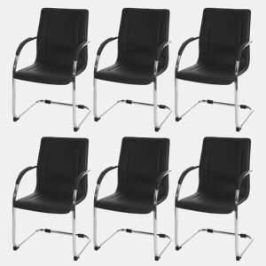 Conjunto de 6 cadeiras de jantarcadeiras de conferência com assentos em PVC preto e estrutura em aço cromado 04_0007780