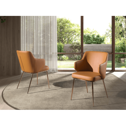 Cadeira de couro sintético castanho modelo 4162 Angel Cerdá S.L.Cadeira com braços de design moderno com assento e encosto estofados em couro sintético castanho.