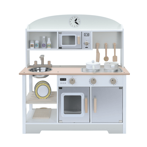 Cozinha infantil multifuncional de madeira: brinquedo de aprendizagem criativa com características de segurança e design moderno