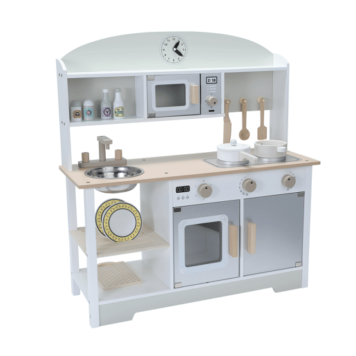 Cozinha infantil multifuncional de madeira: brinquedo de aprendizagem criativa com características de segurança e design moderno