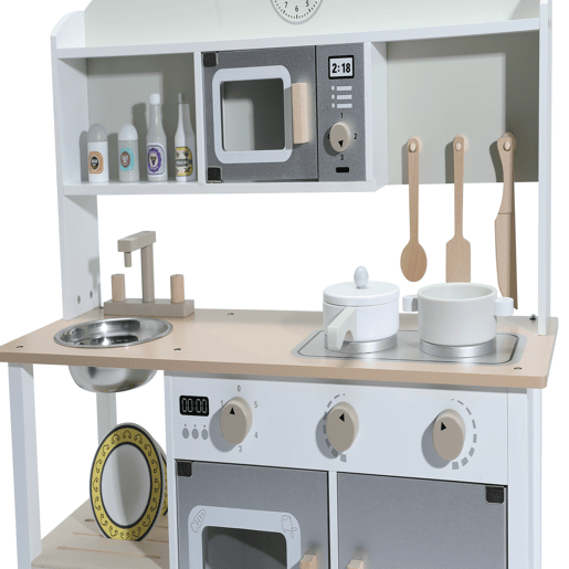Cozinha infantil multifuncional de madeira: brinquedo de aprendizagem criativa com características de segurança e design moderno