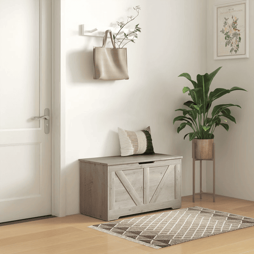 HOMCOM Baú de Armazenamento para Dormitório 100L Baú de Arrumação com Tampa Banco de Armazenagem Versátil com Dobradiça de Segurança para Corredor Sala de Estar 80x40x45 cm Cinzento