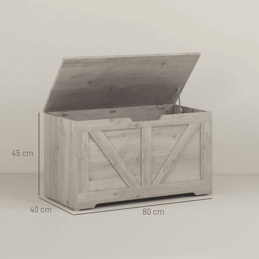 HOMCOM Baú de Armazenamento para Dormitório 100L Baú de Arrumação com Tampa Banco de Armazenagem Versátil com Dobradiça de Segurança para Corredor Sala de Estar 80x40x45 cm Cinzento