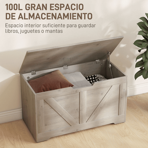HOMCOM Baú de Armazenamento para Dormitório 100L Baú de Arrumação com Tampa Banco de Armazenagem Versátil com Dobradiça de Segurança para Corredor Sala de Estar 80x40x45 cm Cinzento