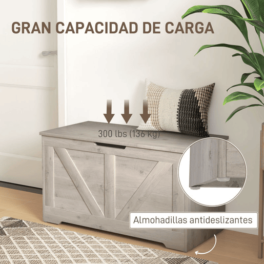 HOMCOM Baú de Armazenamento para Dormitório 100L Baú de Arrumação com Tampa Banco de Armazenagem Versátil com Dobradiça de Segurança para Corredor Sala de Estar 80x40x45 cm Cinzento