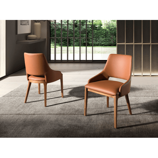 Cadeira em pele ecológica castanha modelo 4156 Angel Cerdá S.L.Cadeira de design moderno com assento e encosto estofados em couro sintético castanho.