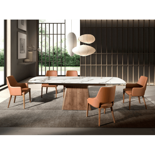Cadeira em pele ecológica castanha modelo 4156 Angel Cerdá S.L.Cadeira de design moderno com assento e encosto estofados em couro sintético castanho.