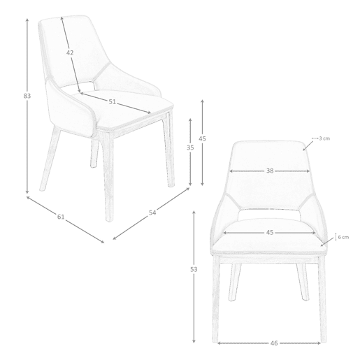 Cadeira em pele ecológica castanha modelo 4156 Angel Cerdá S.L.Cadeira de design moderno com assento e encosto estofados em couro sintético castanho.