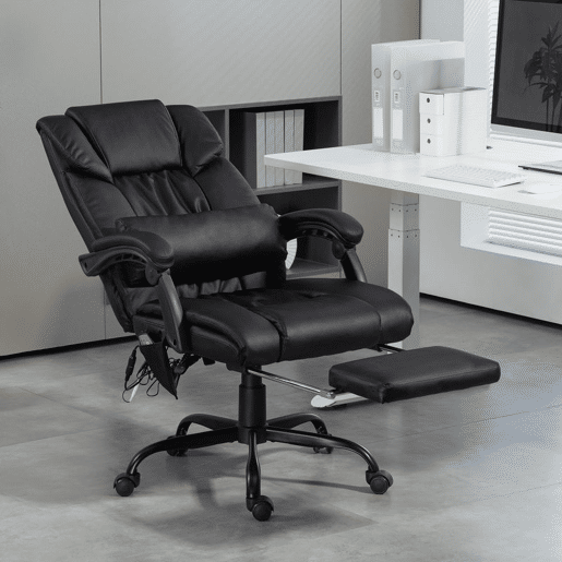 Vinsetto Cadeira de Escritório com Massagem de 6 Pontos Cadeira Giratória com Encosto Alto Reclinável Altura Ajustável Apoio para Pés e Controlo Remoto 66x75x112-122 cm Preto