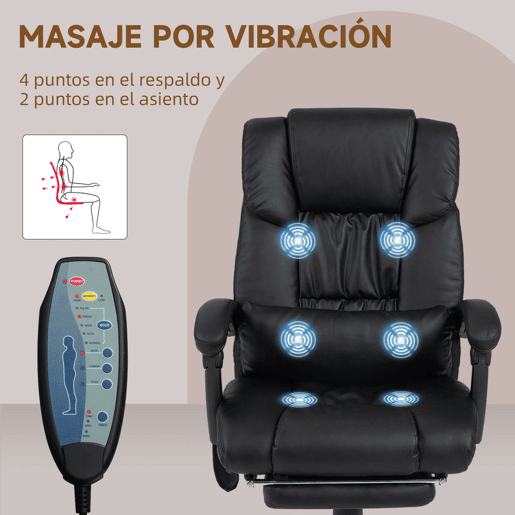 Vinsetto Cadeira de Escritório com Massagem de 6 Pontos Cadeira Giratória com Encosto Alto Reclinável Altura Ajustável Apoio para Pés e Controlo Remoto 66x75x112-122 cm Preto