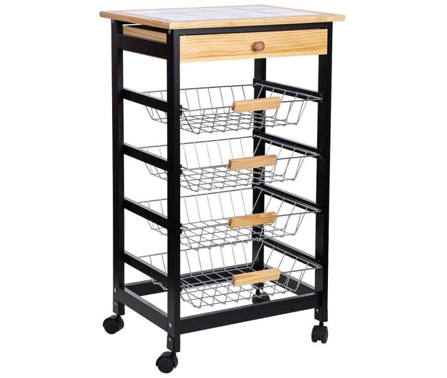 Carro de cocina de madera 47x37x82h cm negro