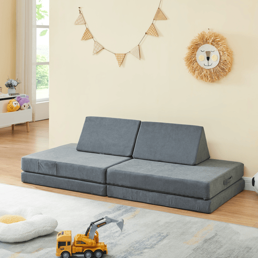 Sofá de brincar Norhulta de 5 peças 150x66x46 cm Cordão Cinzento en.casa