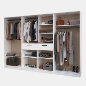 Armário Modular Flexa Open Room Jakson Carvalho e Branco 2 Gavetas, 6 Prateleiras, 3 Varões Sem Cortinas 286x200x50 cm