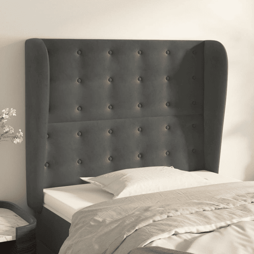 vidaXL Cabeceira cama c abas veludo 103x23x118128 cm cinzento-escuro vidaXL Cabeceira cama c abas veludo 103x23x118128 cm cinzento-escuro