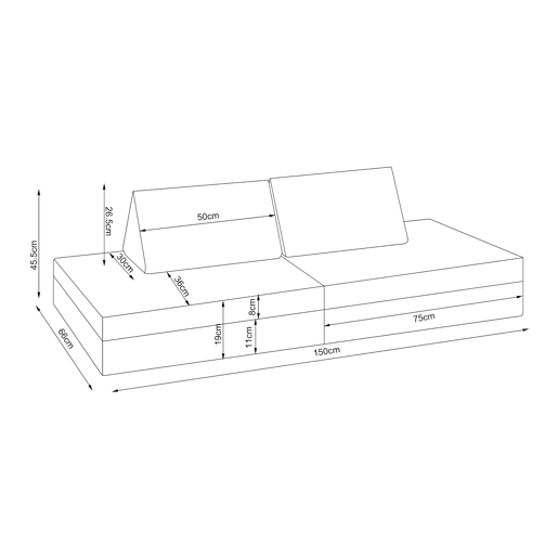 Sofá de brincar Norhulta de 5 peças 150x66x46 cm cord Azul en.casa