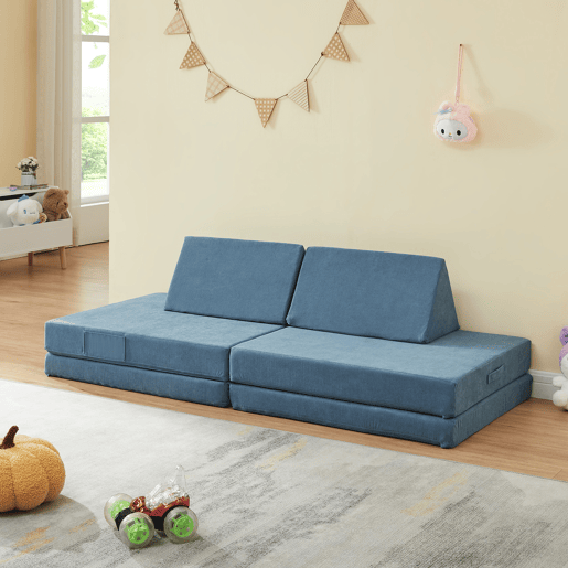 Sofá de brincar Norhulta de 5 peças 150x66x46 cm cord Azul en.casa