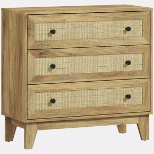 HOMCOM Cómoda com 3 Gavetas Cómoda de Madeira com Gavetas de Vime e Pés Elevados para Sala de Estar Dormitório Escritório 80x35x76 cm Madeira