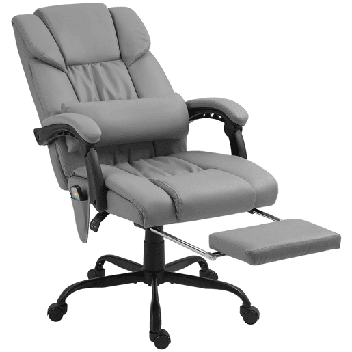 Vinsetto Cadeira de Escritório com Massagem de 6 Pontos Cadeira Giratória com Encosto Alto Reclinável Altura Ajustável Apoio para Pés e Controlo Remoto 66x75x112-122 cm Cinza