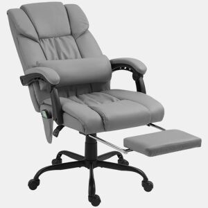 Vinsetto Cadeira de Escritório com Massagem de 6 Pontos Cadeira Giratória com Encosto Alto Reclinável Altura Ajustável Apoio para Pés e Controlo Remoto 66x75x112-122 cm Cinza