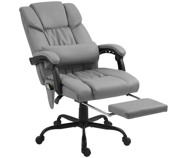 Vinsetto silla de oficina con masaje vibratorio de 6 puntos silla de escritorio giratoria con respaldo alto reclinable altura ajustable reposapiés y mando a distancia gris